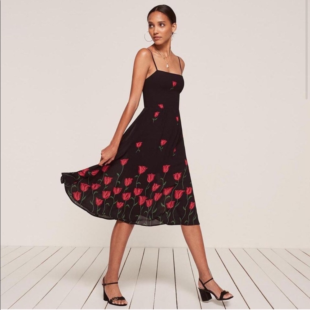 Reformation Midi Nala Dress in Red Tulip Print